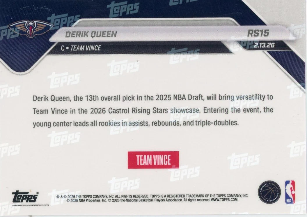 Derik Queen 2026 Topps NOW Rising Stars rookie card #RS15