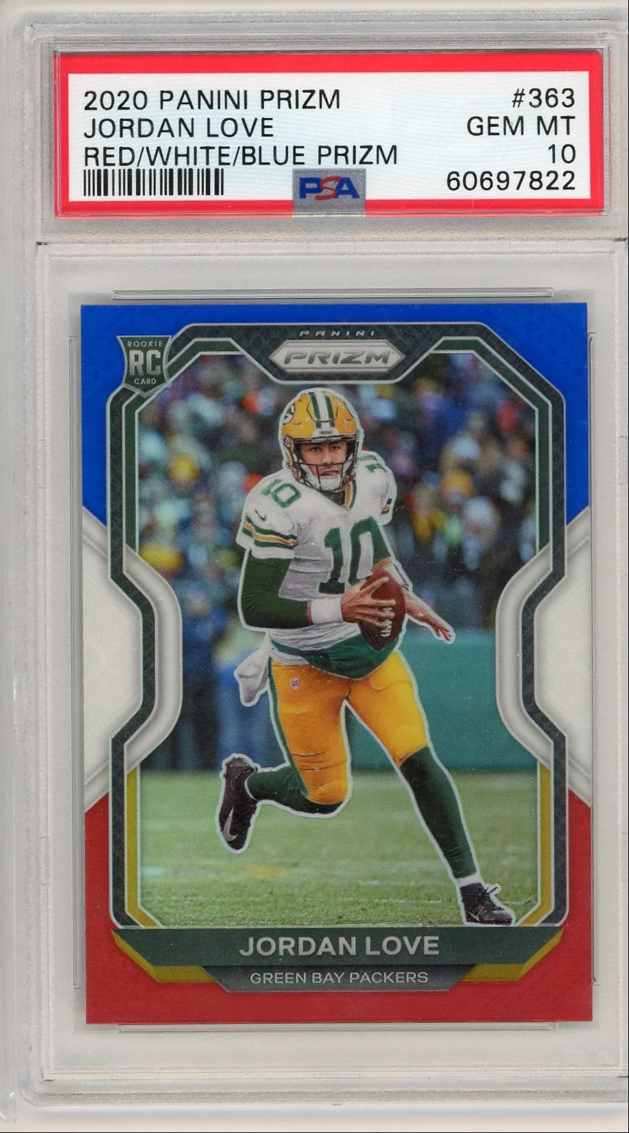 Jordan Love 2020 Panini Prizm Rookie Red/White/Blue #363 PSA 10