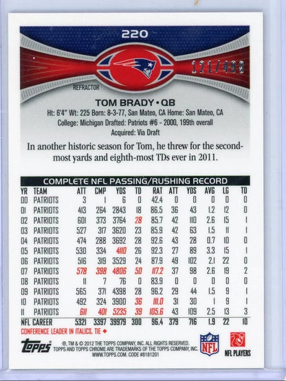 Tom Brady 2012 Topps Chrome (throwing) purple refractor #'d 121/499