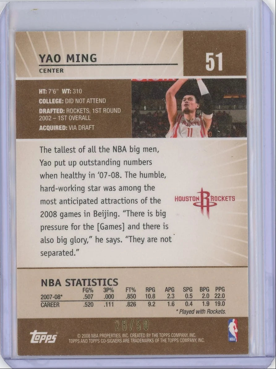 Yao Ming 2008 Topps Co-Signers gold #'d 28/50
