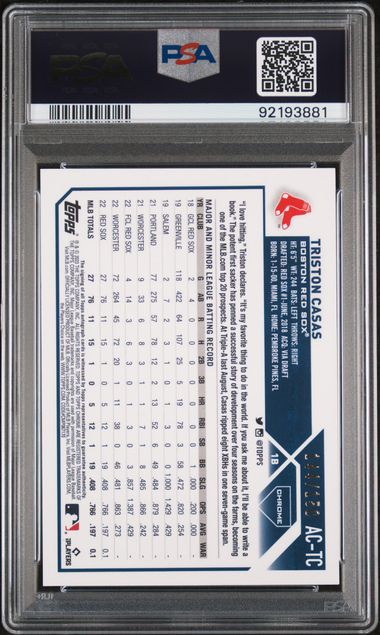 Triston Casas 2023 Topps Chrome Update Blue Raywave Auto RC #'d 144/150 PSA 9
