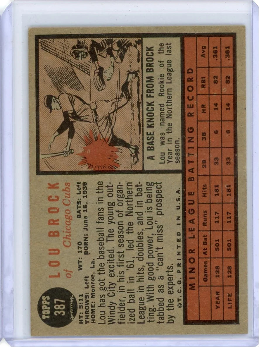 Lou Brock 1962 Topps rookie card #387