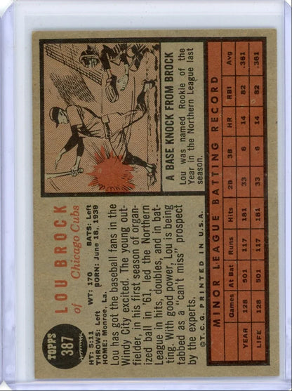 Lou Brock 1962 Topps rookie card #387