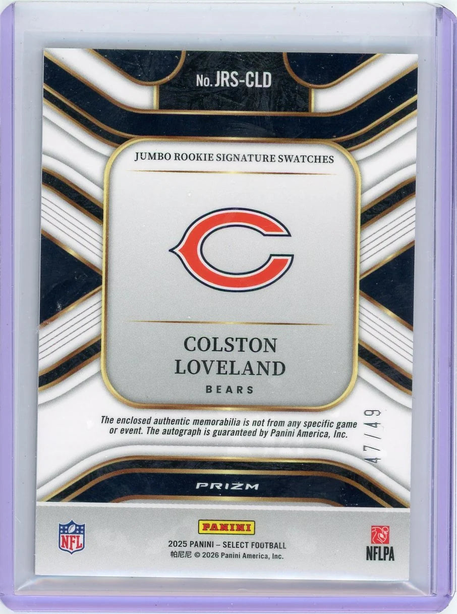 Colston Loveland 2025 Panini Select Jumbo Rookie Signatures Copper Prizm RPA #'d 47/49