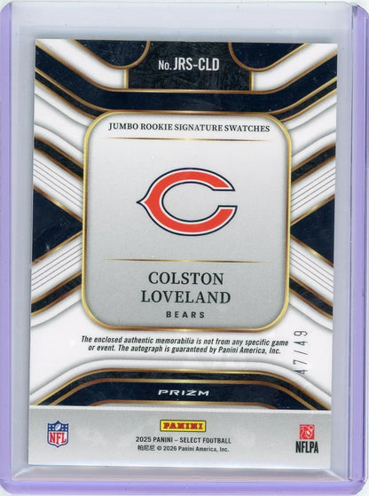 Colston Loveland 2025 Panini Select Jumbo Rookie Signatures Copper Prizm RPA #'d 47/49