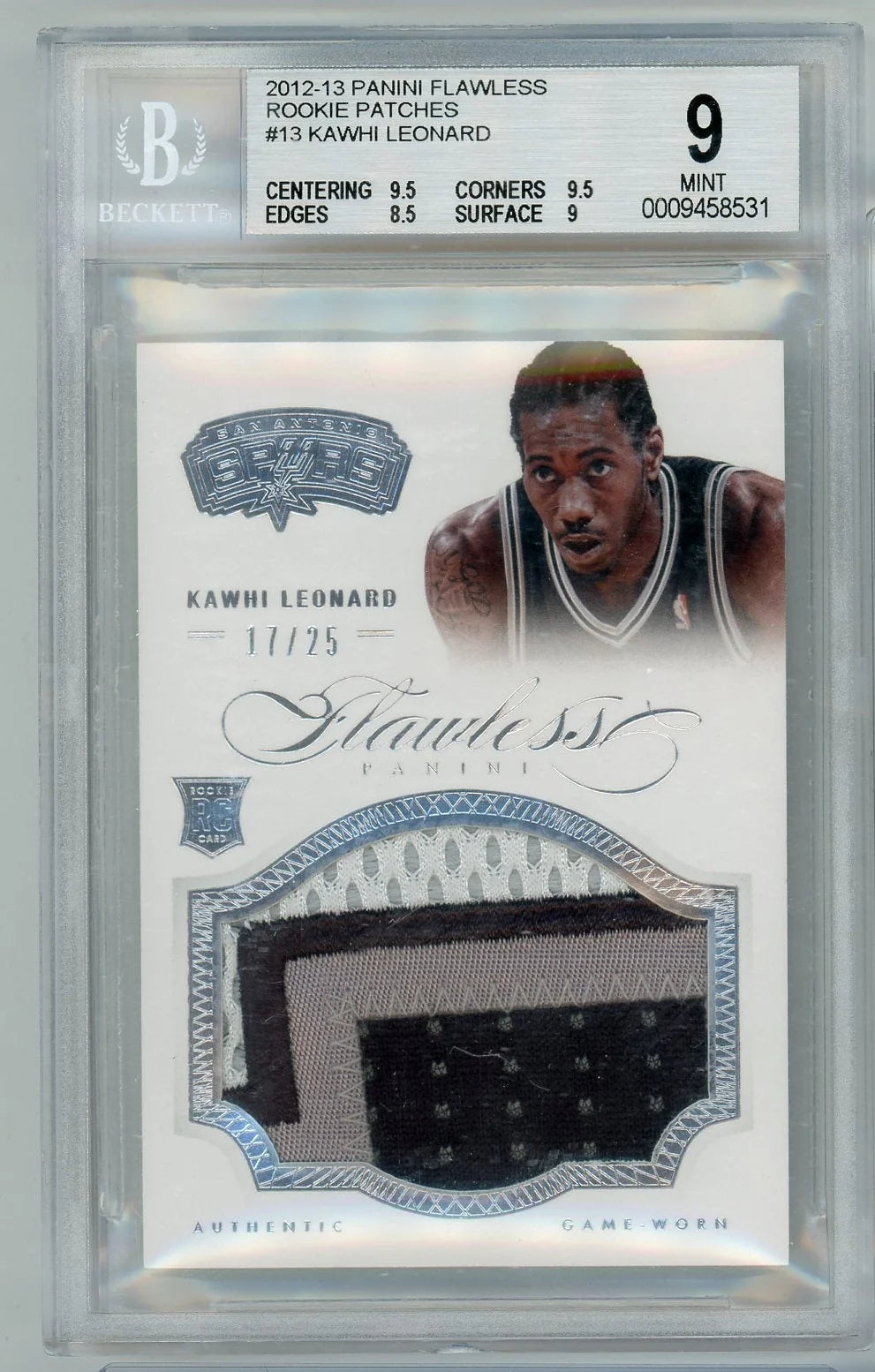Kawhi Leonard 2012-13 Panini Flawless Rookie Patch #'d 17/25 BGS 9