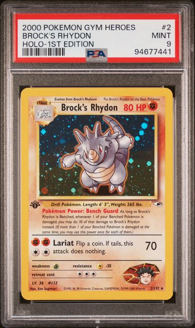 Brock's Rhydon 2000 Pokemon Gym Heroes 1st Edition holo #2/132 PSA 9