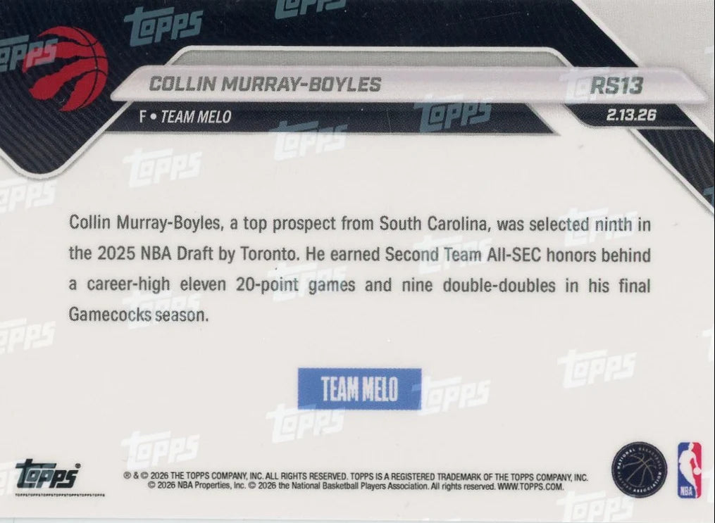 Collin Murray-Boyles 2026 Topps NOW Rising Stars rookie card #RS13