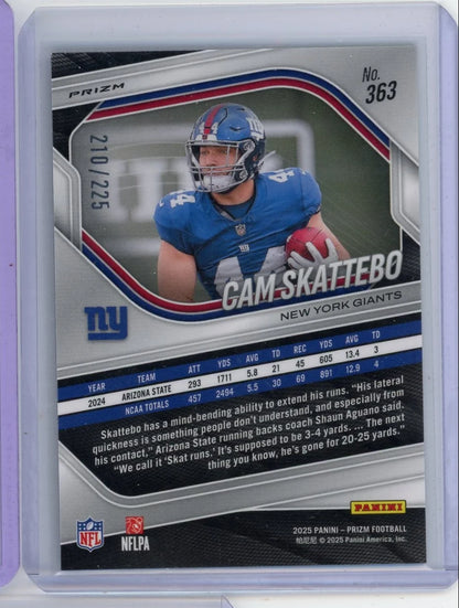 Cam Skattebo 2025 Panini Prizm Purple Cracked Ice #'d 210/225