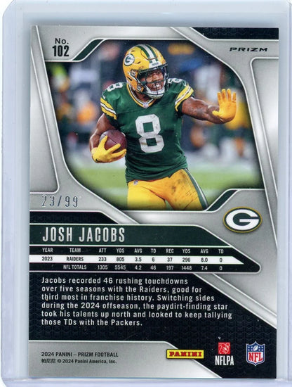 Josh Jacobs 2024 Panini Prizm Blue Ice #'d 23/99