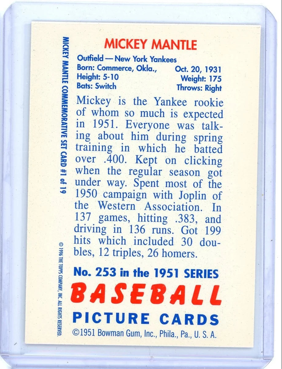 Mickey Mantle 1996 Topps '51 Bowman Reprint