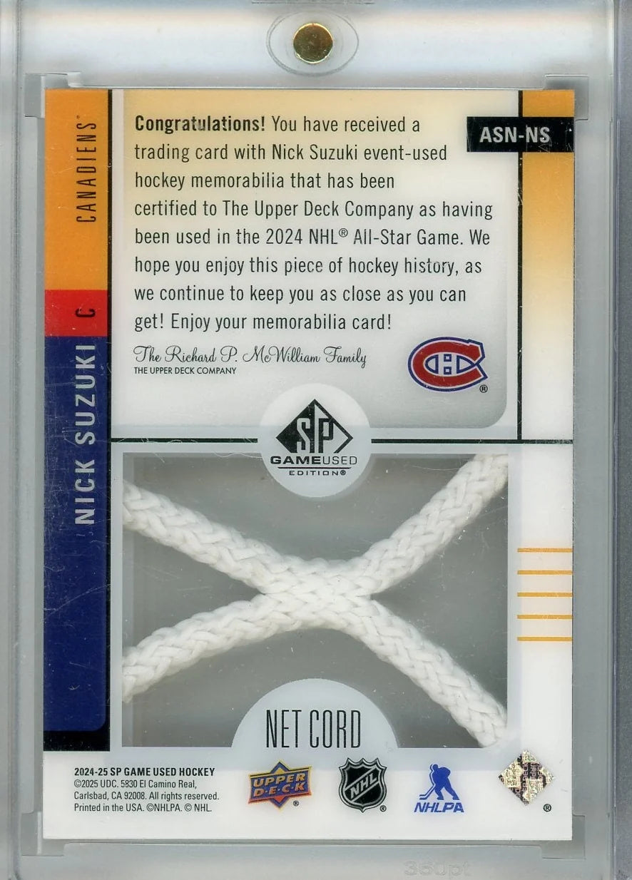 Nick Suzuki 2024-25 Upper Deck Game Used '24 NHL All Star Game Net Cord #'d 23/35