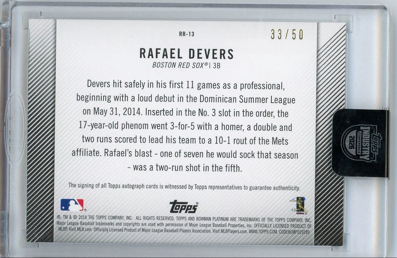 Rafael Devers 2018 Bowman Platinum Rookie Revelations Auto #'d 33/50