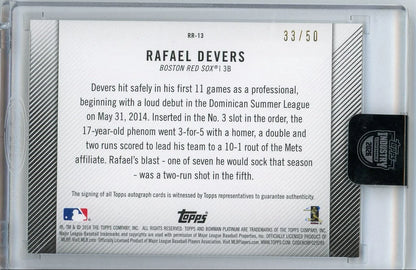 Rafael Devers 2018 Bowman Platinum Rookie Revelations Auto #'d 33/50