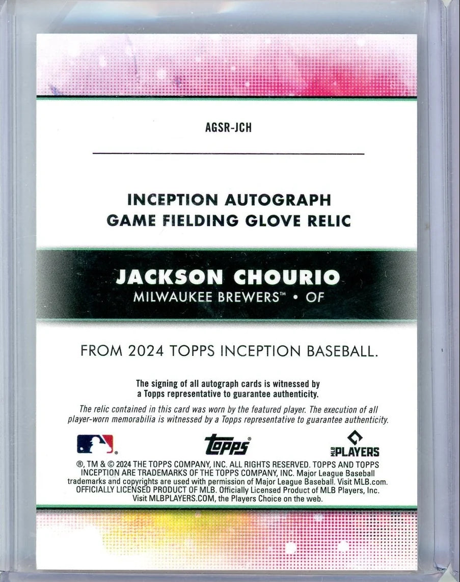 Jackson Chourio 2024 Topps Inception Game Field Glove Relic Autograph #'d 19/25