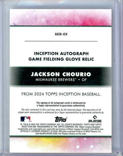Jackson Chourio 2024 Topps Inception Game Field Glove Relic Autograph #'d 19/25