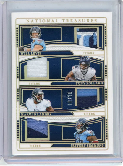 Will Levis / Tony Pollard / Harold Landry / Jeffery Simmons 2024 Nation Treasures Quad Patch #'d 10/10