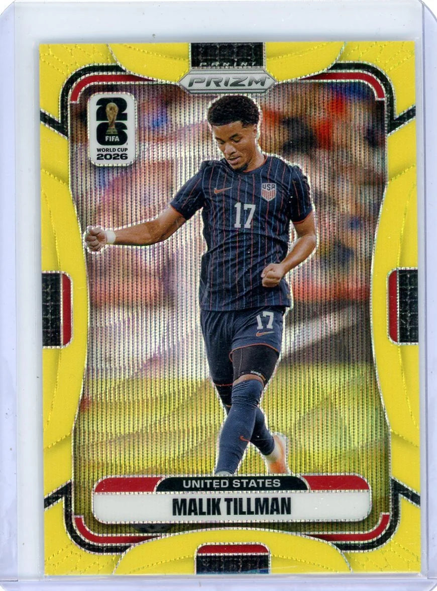 Malik Tillman 2026 Panini Prizm FIFA World Cup Fluorescent Yellow Wave #'d 169/180