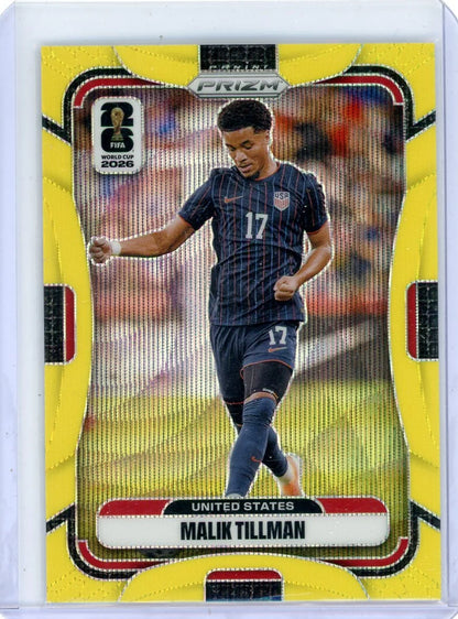 Malik Tillman 2026 Panini Prizm FIFA World Cup Fluorescent Yellow Wave #'d 169/180