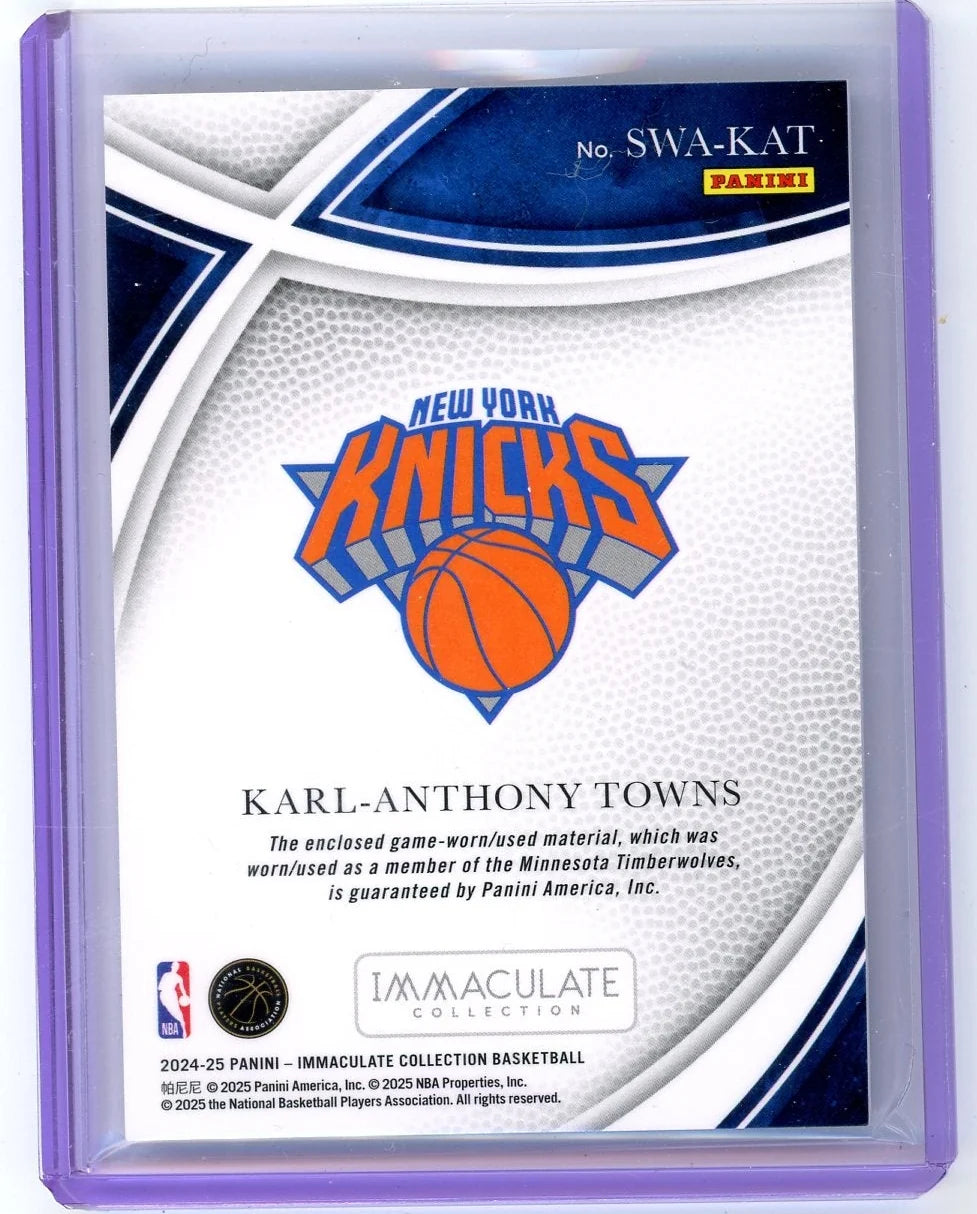 Karl-Anthony Towns 2024-25 Panini Immaculate Collection Swatches Red Jersey Relic #'d 18/25
