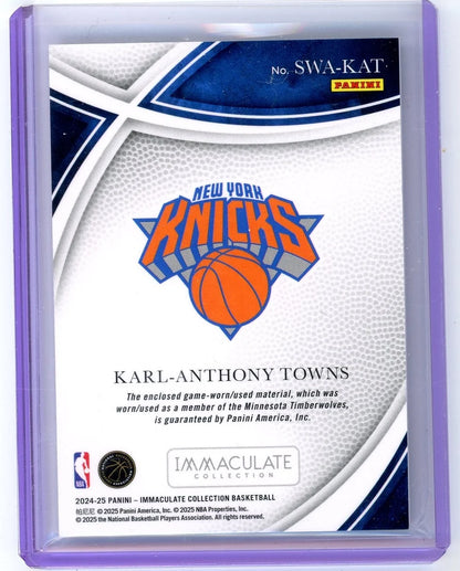 Karl-Anthony Towns 2024-25 Panini Immaculate Collection Swatches Red Jersey Relic #'d 18/25