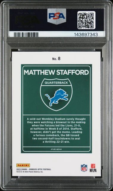 Matthew Stafford 2023 Panini Donruss Optic Downtown International PSA 10