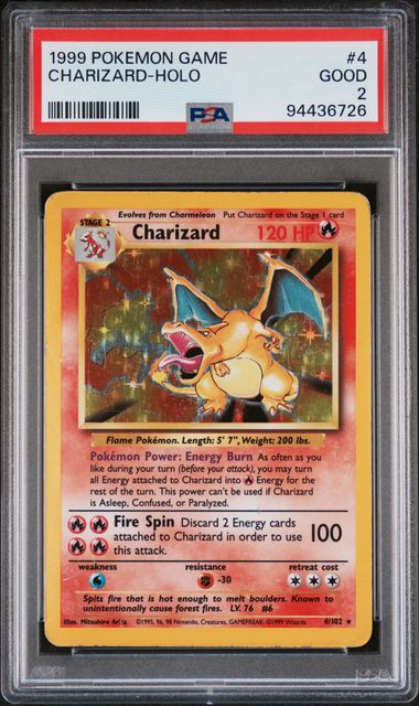 Charizard 1999 Pokemon Base Set holo #4/102 PSA 2