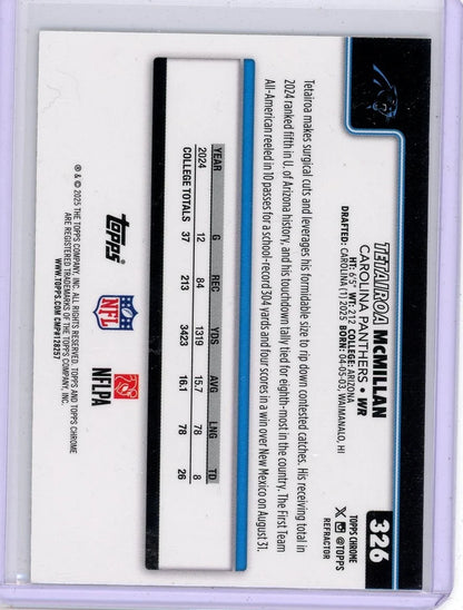 Tetairoa McMillan 2025 Topps Chrome Refractor RC