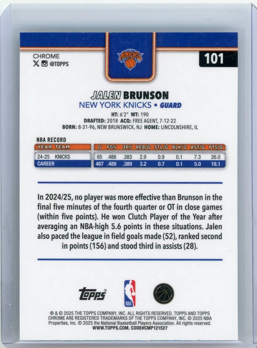 Jalen Brunson 2025-26 Topps Chrome Prism Refractor
