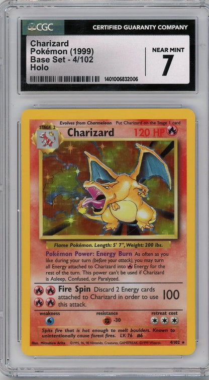 Charizard 1999 Pokemon Base Set holo #4/102 CGC 7