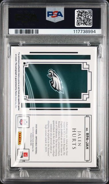 Jalen Hurts 2020 Panini Impeccable RPA gold #'d 07/10 PSA 9