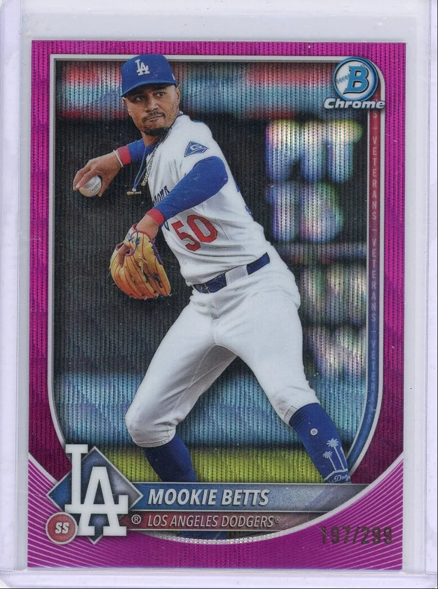Mookie Betts 2025 Bowman Chrome Fuchsia Wave ref. #'d 197/299