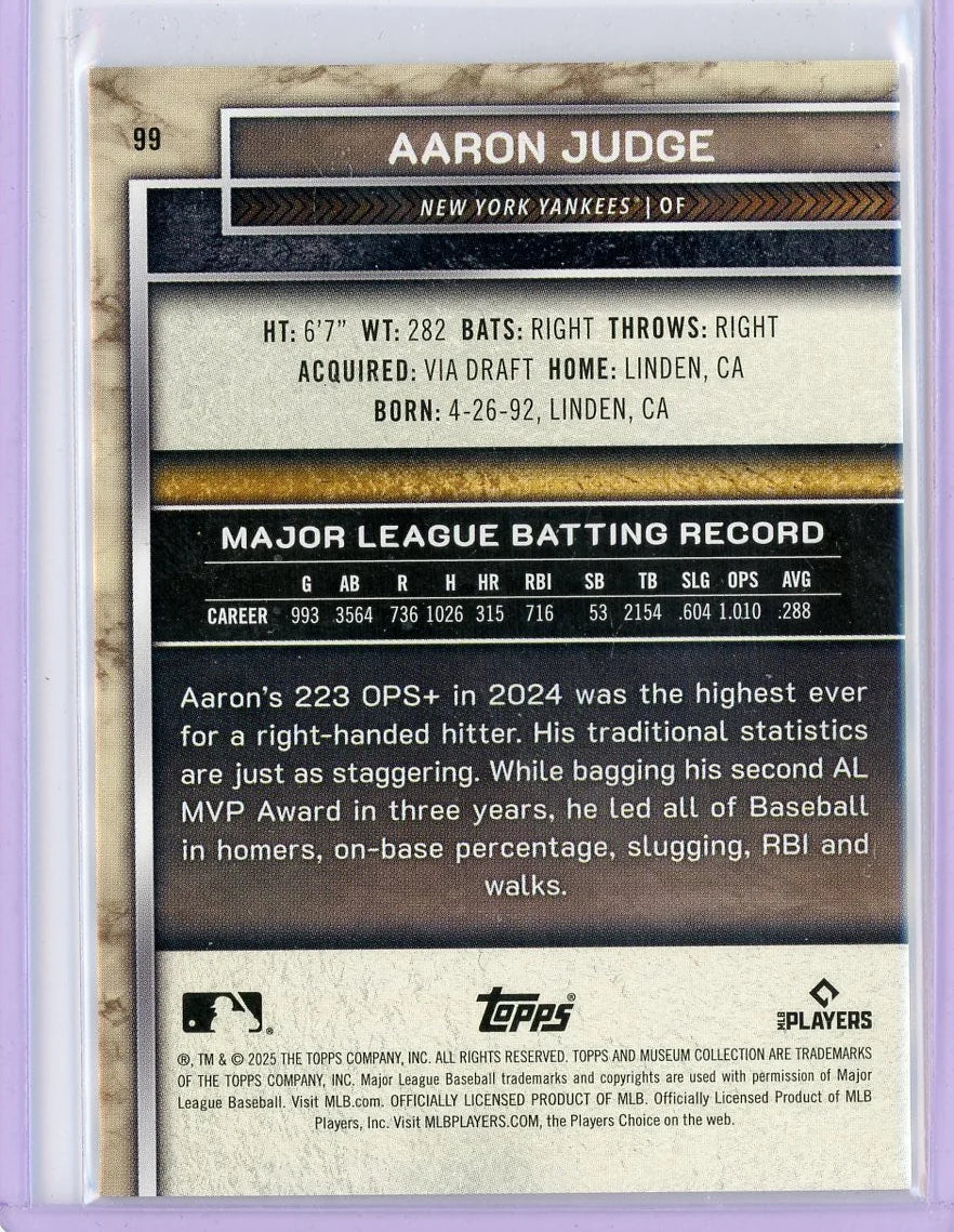 Aaron Judge 2025 Topps Museum Collection - Pink Parallel #'d /199