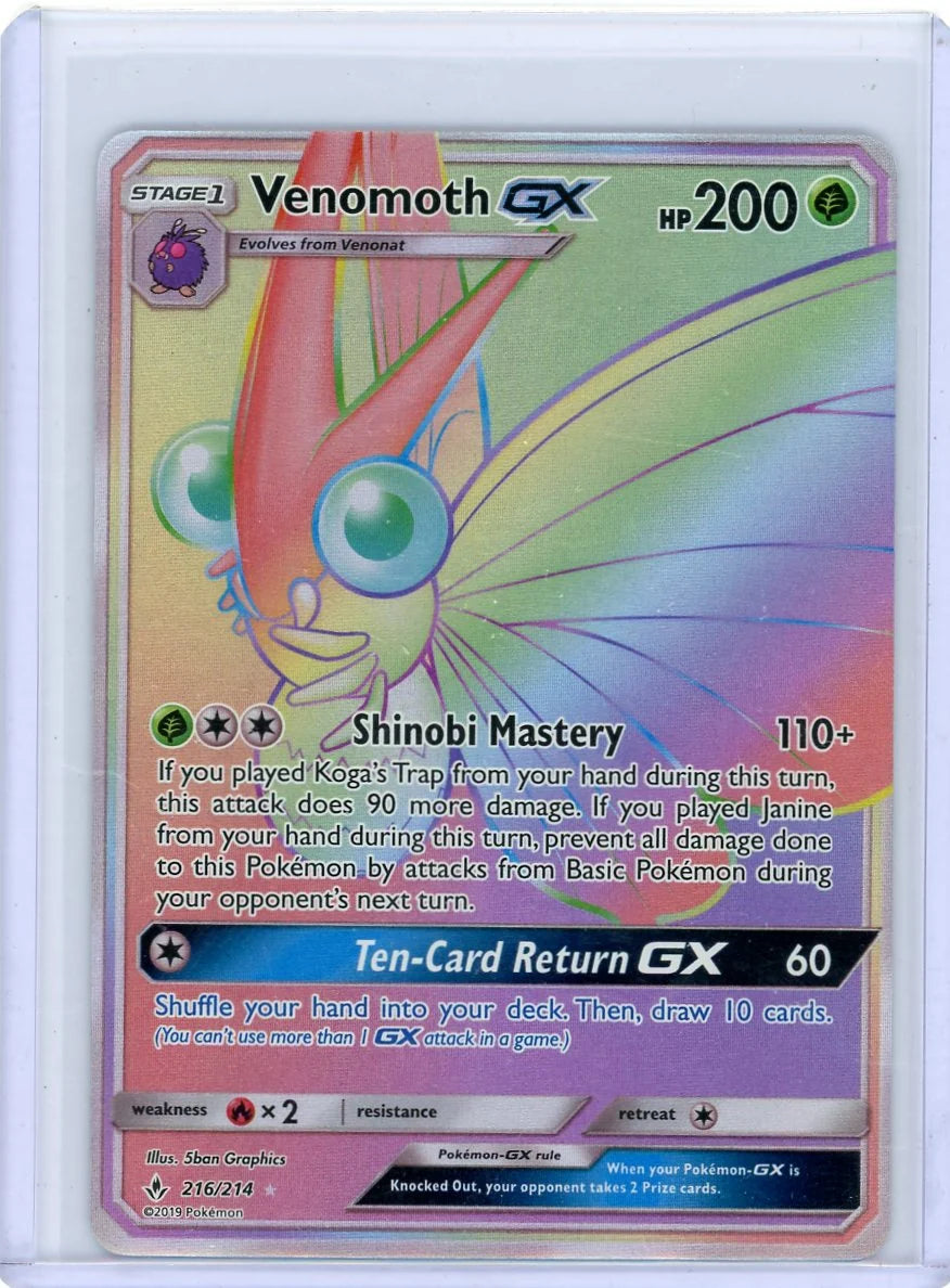Venomoth GX Pokémon Unbroken Bonds Rainbow Rare #216/214