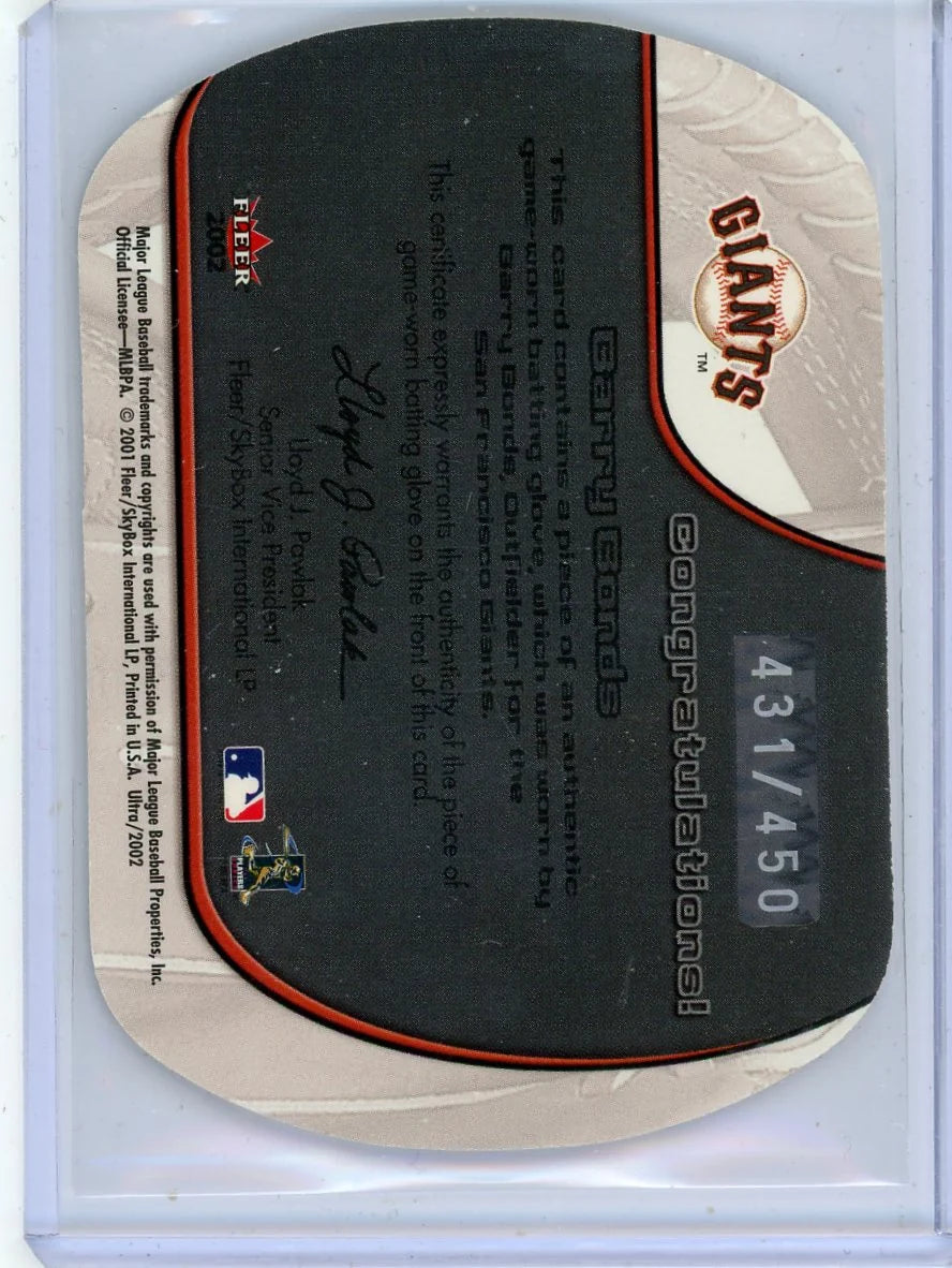 Barry Bonds 2001 Fleer Ultra Glove Works Game-Used Glove Relic #'d 431/450
