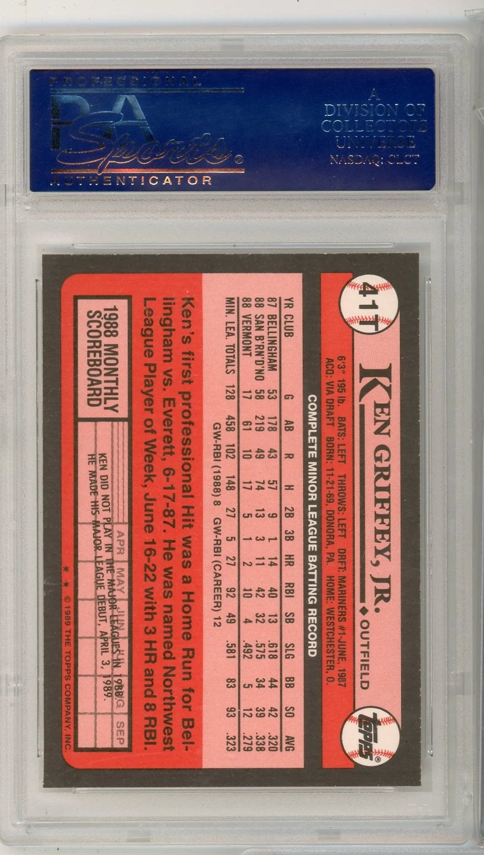 Ken Griffey Jr. 1989 Topps Traded RC PSA 10