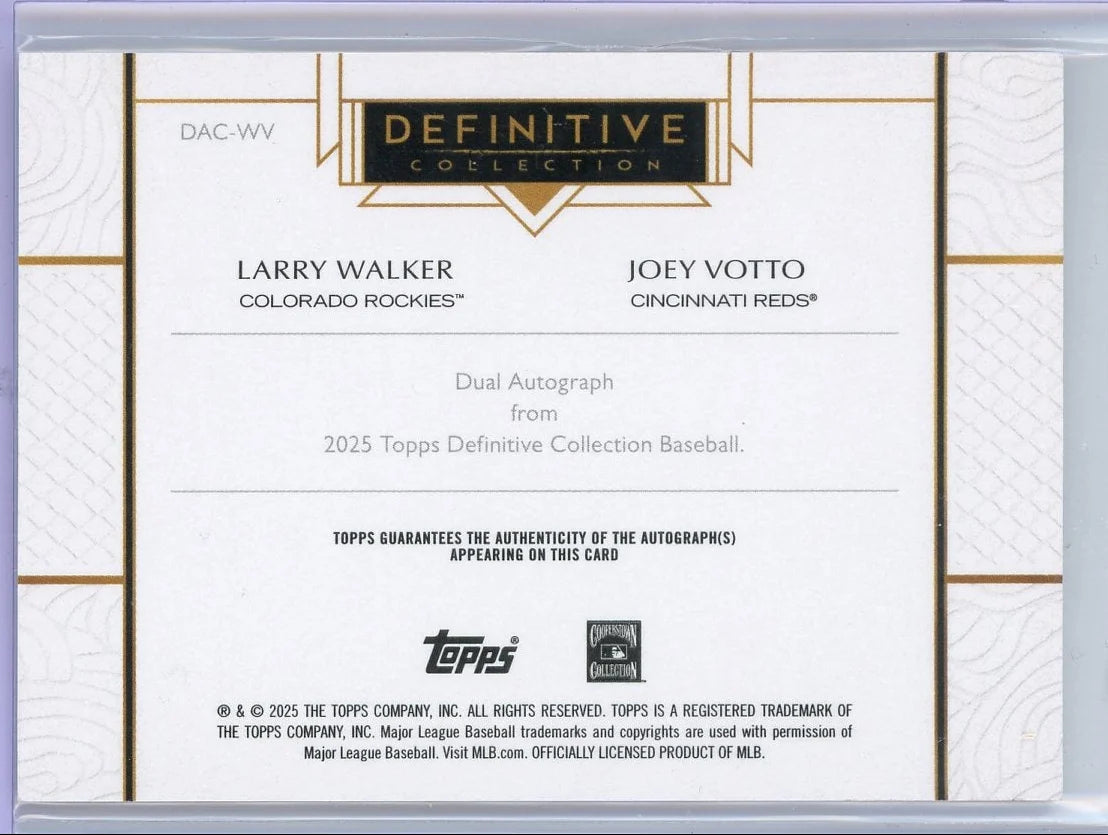 Larry Walker & Joey Votto 2025 Topps Definitive Dual Auto #'d /5
