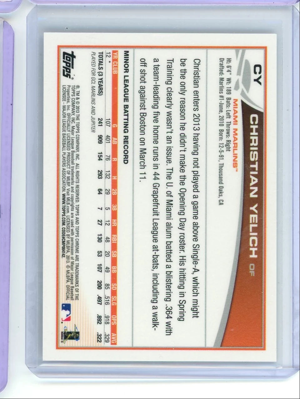 Christian Yelich 2013 Topps Chrome Rookie Autograph