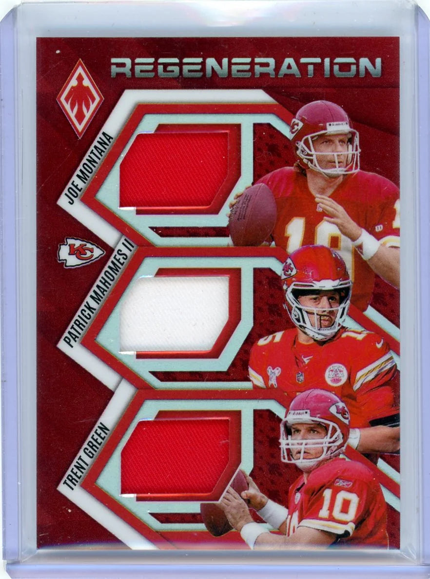 Joe Montana/Patrick Mahomes/Trent Green 2025 Panini Phoenix Regeneration Triple Jersey Relic #'d 234/249