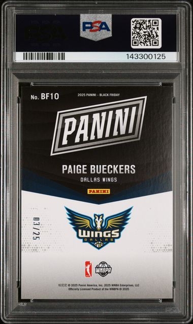 Paige Bueckers 2025 Black Friday Silver #'d 03/25 PSA 8