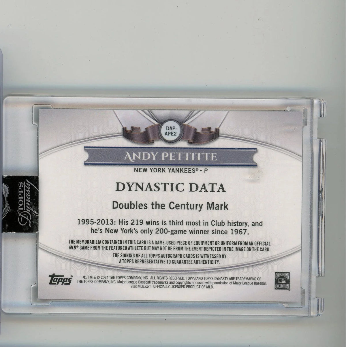 Andy Pettitte 2024 Topps Dynasty Dynastic Data autograph relic #'d 04/10