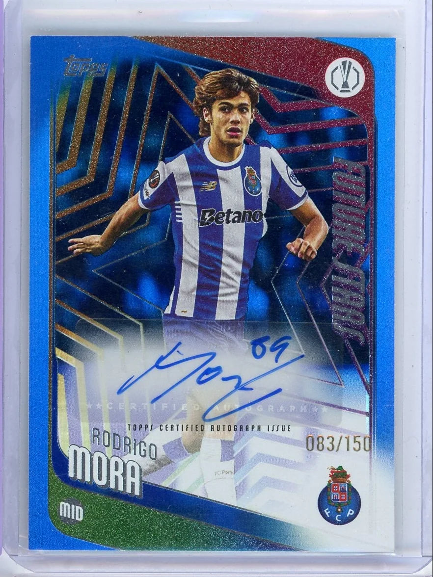 Rodrigo Mora 2025-26 Topps UEFA Club Competitions Future Stars Autograph Blue Foil #'d 083/150