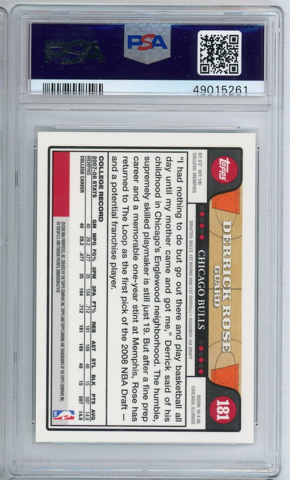 Derrick Rose 2008 Topps Chrome Rookie Card PSA 10