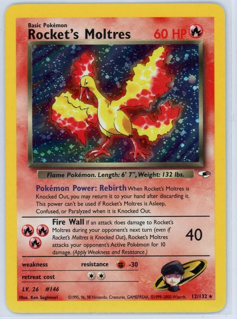 Rocket's Moltres Pokémon Gym Heroes 1st Edition Holo #12/132 LP