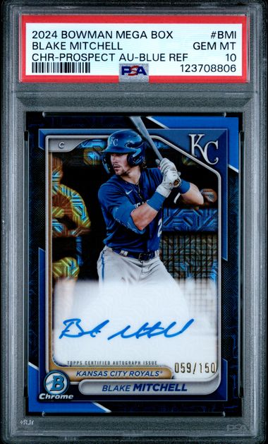 Blake Mitchell 2024 Bowman Chrome Mega Box Blue Refractor Autograph #'d 059/150 PSA 10