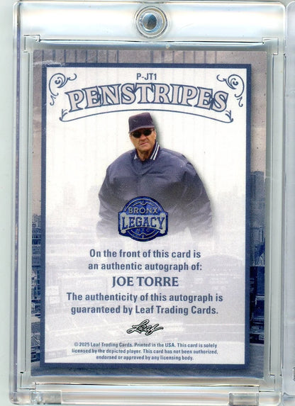 Joe Torre 2025 Leaf Bronx Legacy Penstripes Auto #'d 1/20