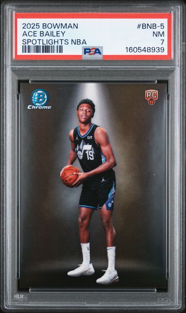 Ace Bailey 2025 Bowman Basketball Spotlights Rookie SSP PSA 7