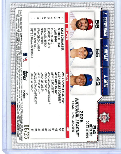 K. Schwarber & S. Ohtani & J. Soto 2026 Topps Series 1 NL Homerun Leaders Orange #'d 06/25