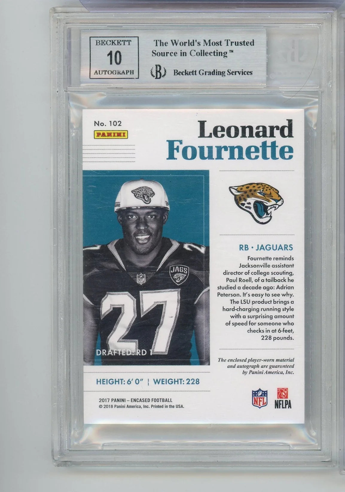 Leonard Fournette 2017 Panini Encased Rookie Cap Patch Auto #'d 03/25 BGS 9 AUTO 10