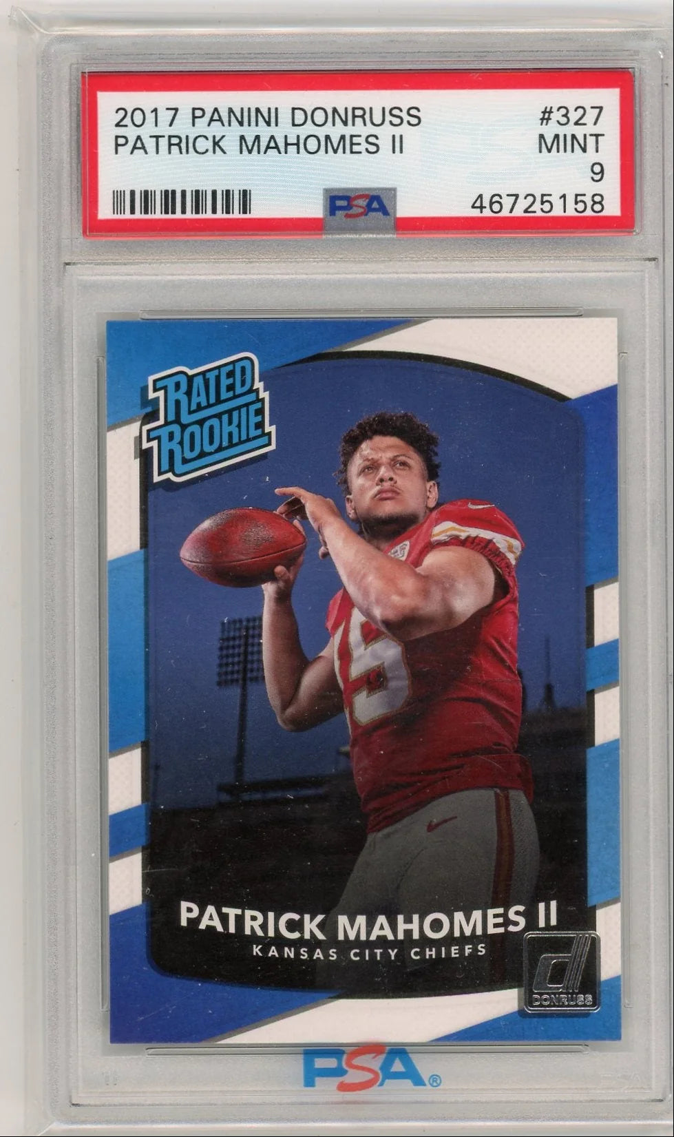 Patrick Mahomes 2017 Donruss Football Rated Rookie #327 PSA 9